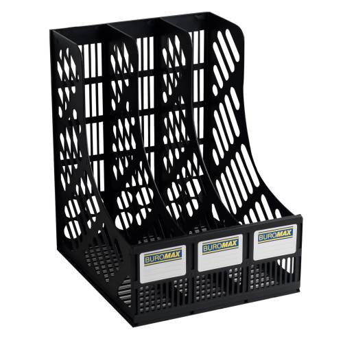 Лоток для бумаги пластиковый вертикальный Buromax на 3 отдела сборный BM.6100 черный