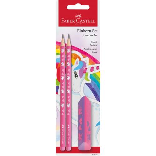Набір простих олівців Faber 111516 2шт +гумка на блістері Unicorn pink Набір простих олівців Faber 111516 2шт +гумка на блістері Unicorn pink