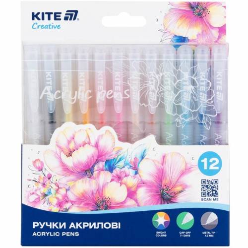 Маркери Kite Creative акриловые ручки K-1295 12 цветов