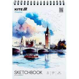 Альбом для акварели Kite Creative скетчбук 230г/м2 A4, 20 арк., пружина K-1284